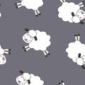 Vector seamless pattern of cute bouncing lambs. A repeating pattern of fluffy lambs.